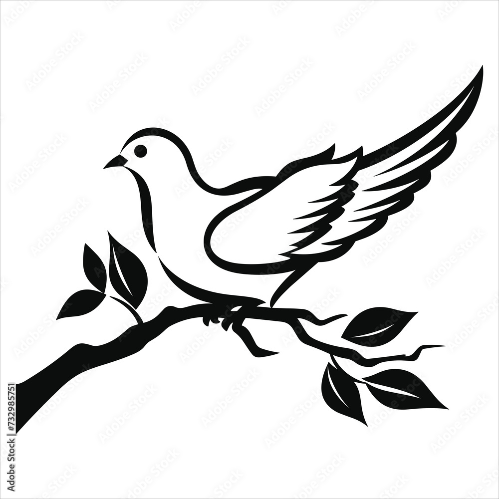 Fototapeta premium dove clipart black and white simple vector