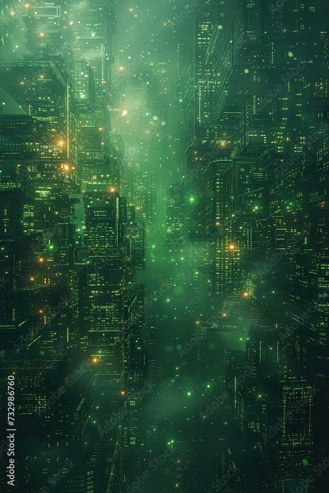 Fototapeta premium Abstract matrix like information technology background about government, public, IT with a green color palette.