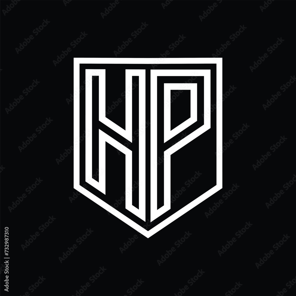 HP Letter Logo monogram shield geometric line inside shield isolated style design HP Letter Logo monogram shield geometric line inside shield isolated style design