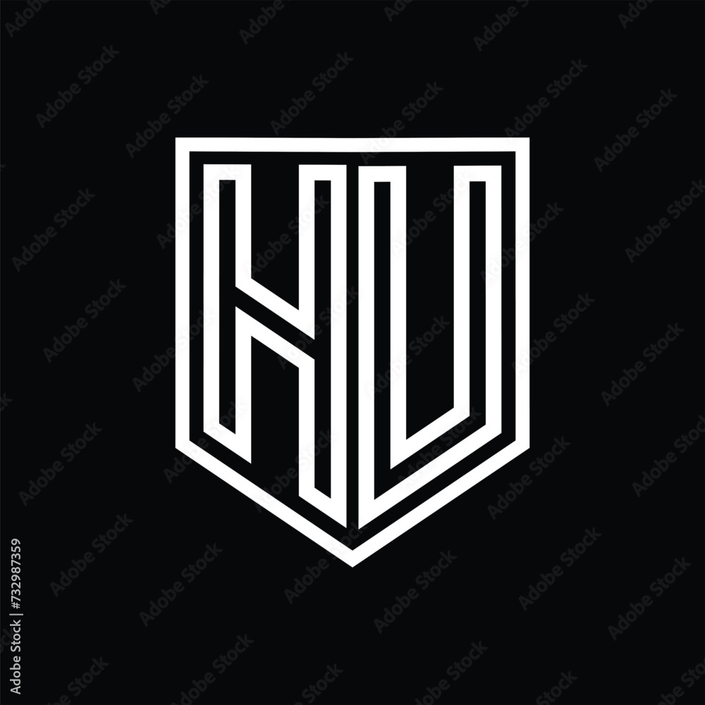 HU Letter Logo monogram shield geometric line inside shield isolated style design