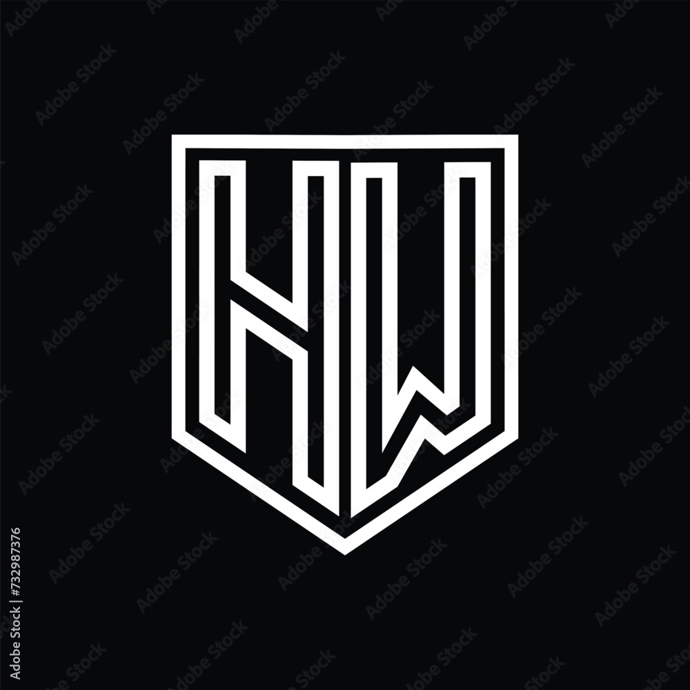 HW Letter Logo monogram shield geometric line inside shield isolated style design