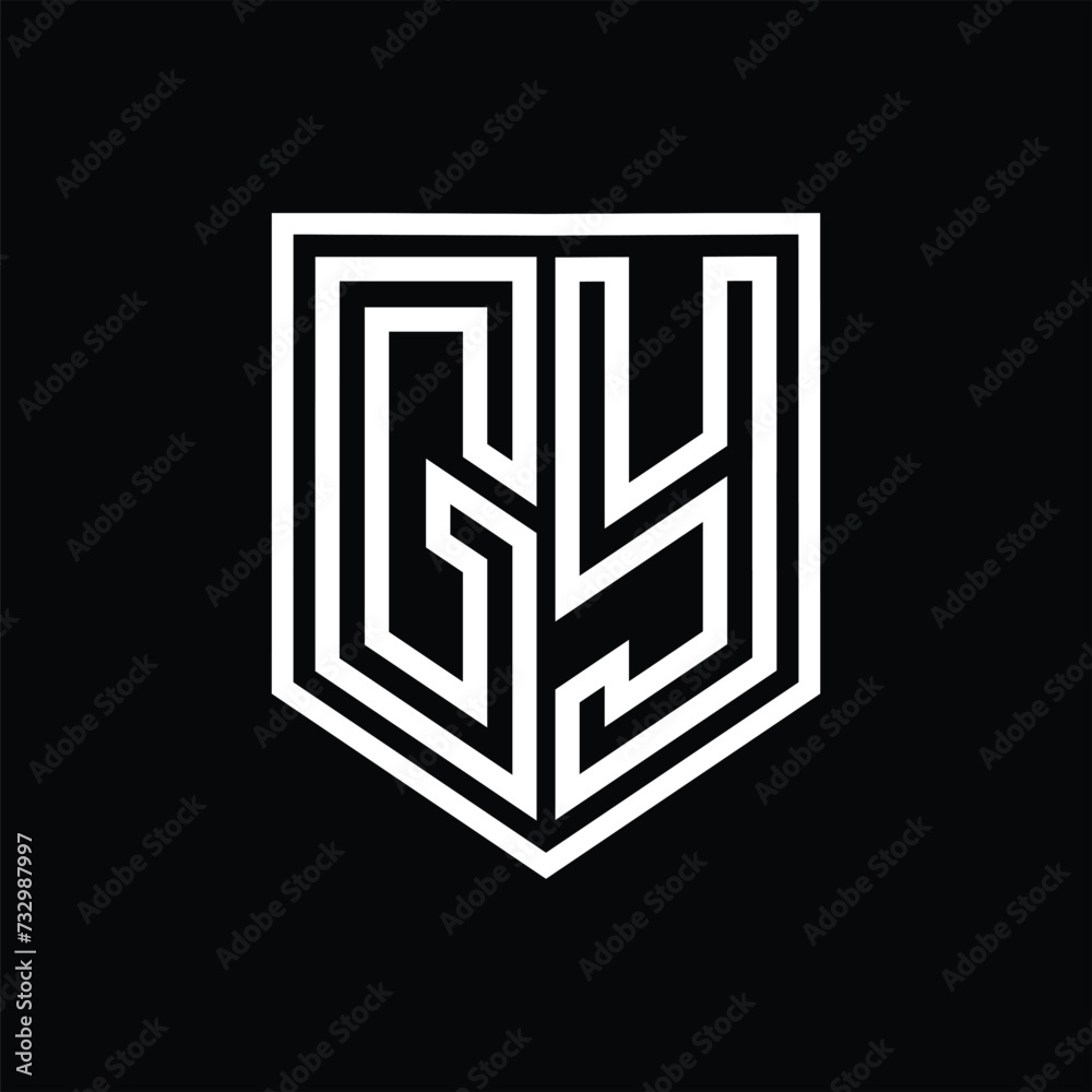 GY Letter Logo monogram shield geometric line inside shield isolated style design GY Letter Logo monogram shield geometric line inside shield isolated style design
