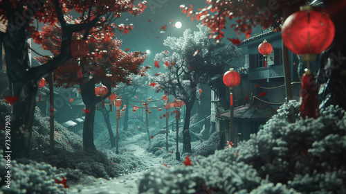 Teleport us into the mysterious surreal world of a city affected by a pandemic, as envisioned by a professional 3D animator, encroached by the enchanting boundaries of a whimsical forest photo