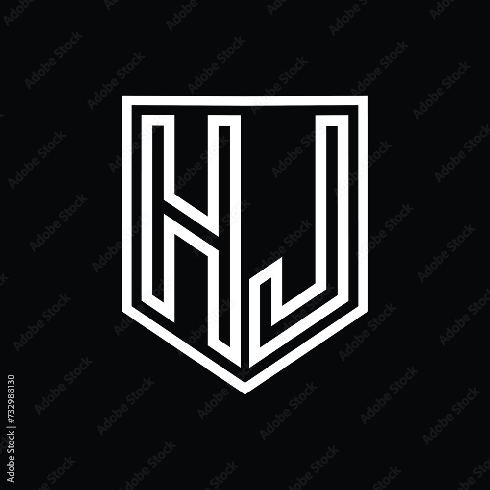 HJ Letter Logo monogram shield geometric line inside shield isolated style design HJ Letter Logo monogram shield geometric line inside shield isolated style design