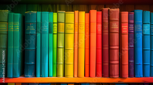colourful books on a shelf