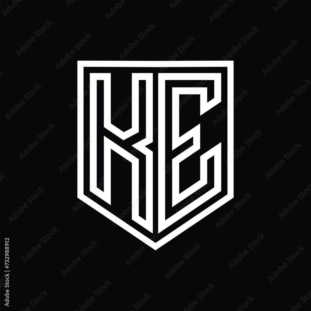 KE Letter Logo monogram shield geometric line inside shield isolated style design KE Letter Logo monogram shield geometric line inside shield isolated style design