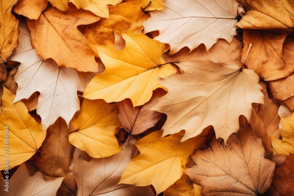 The background of the fallen autumn maple leaves. Generative AI. The background of the fallen autumn maple leaves. Generative AI.