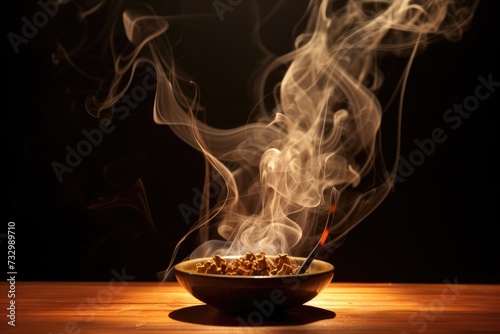 Incense: Smoke rising from a burning incense stick.