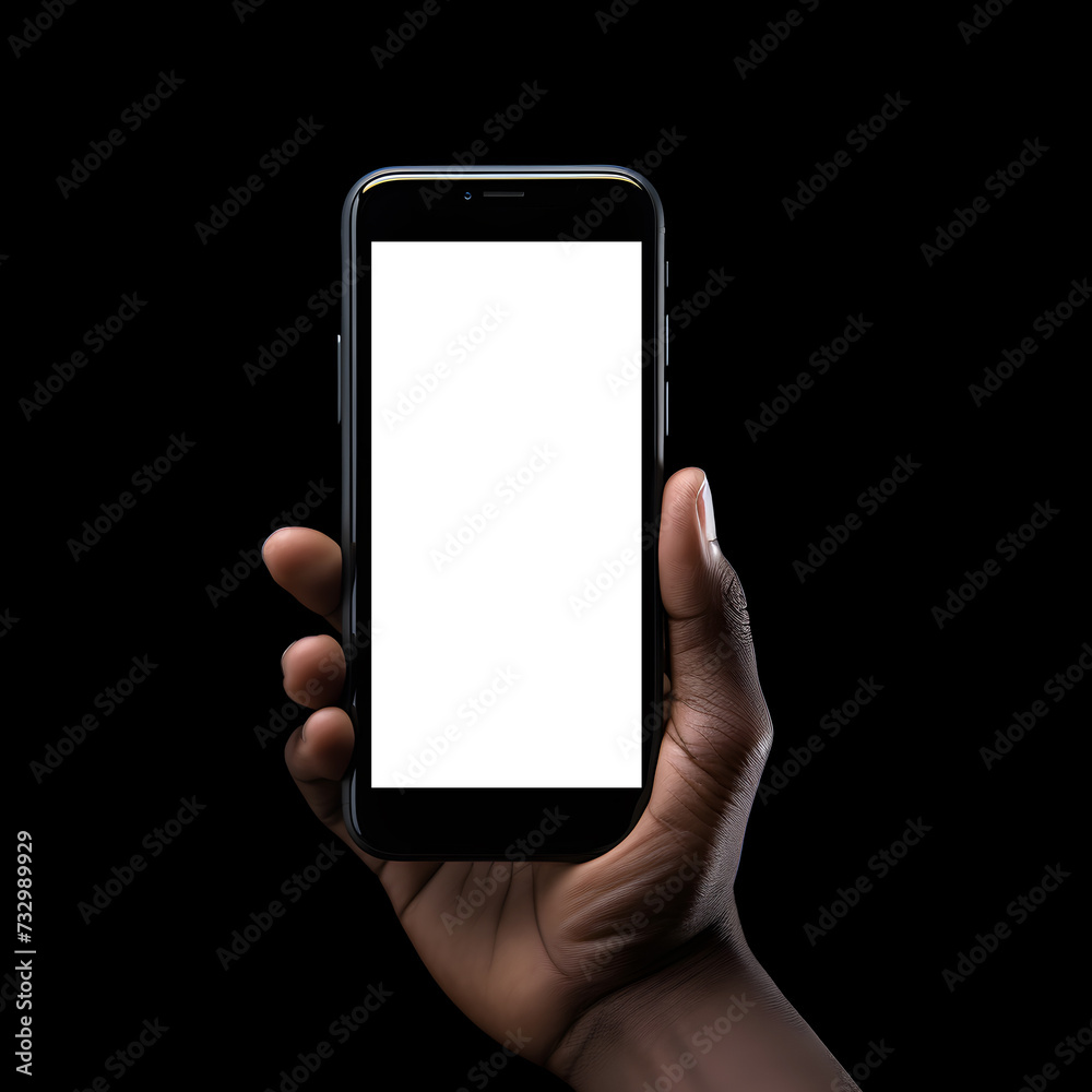 Close up of man's hand holding cell telephone with blank copy space screen for your advertising text
