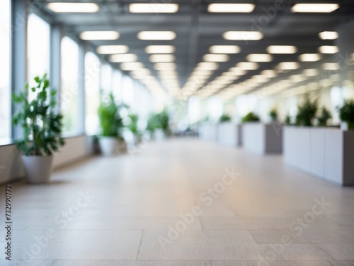 Blurred background of modern open space office interior. Abstract background