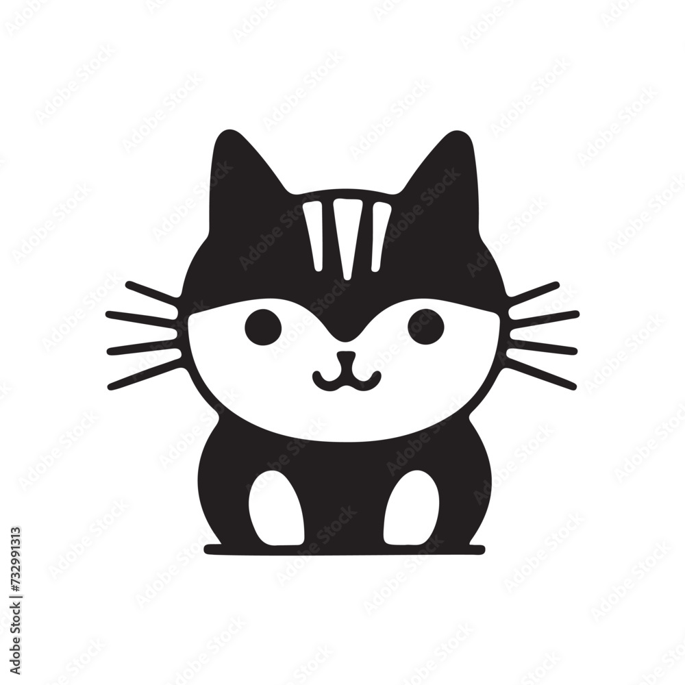 Cat icon vector on white background, black cat with a smile