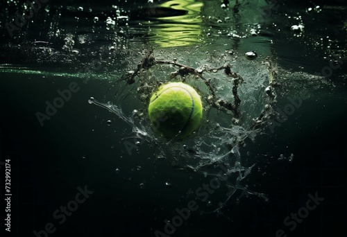 AI-generated illustration of a green tennis ball submerged in water © Wirestock