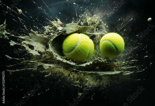 AI-generated illustration of two tennis balls thrown in water © Wirestock