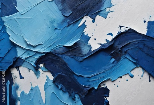 Closeup of abstract rough dark blue and light blue art painting texture