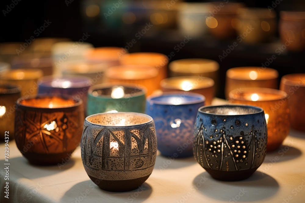 Tea Light Holders: Close-ups of decorative tea light holders. Tea Light Holders: Close-ups of decorative tea light holders.