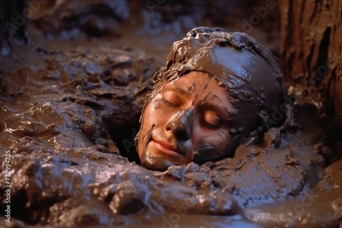 Mud Bath: Close-ups of a mud bath in a spa setting.