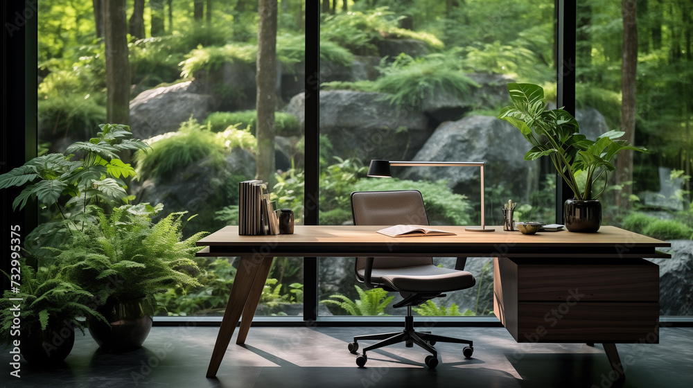 Green office decor, modern office interior design.