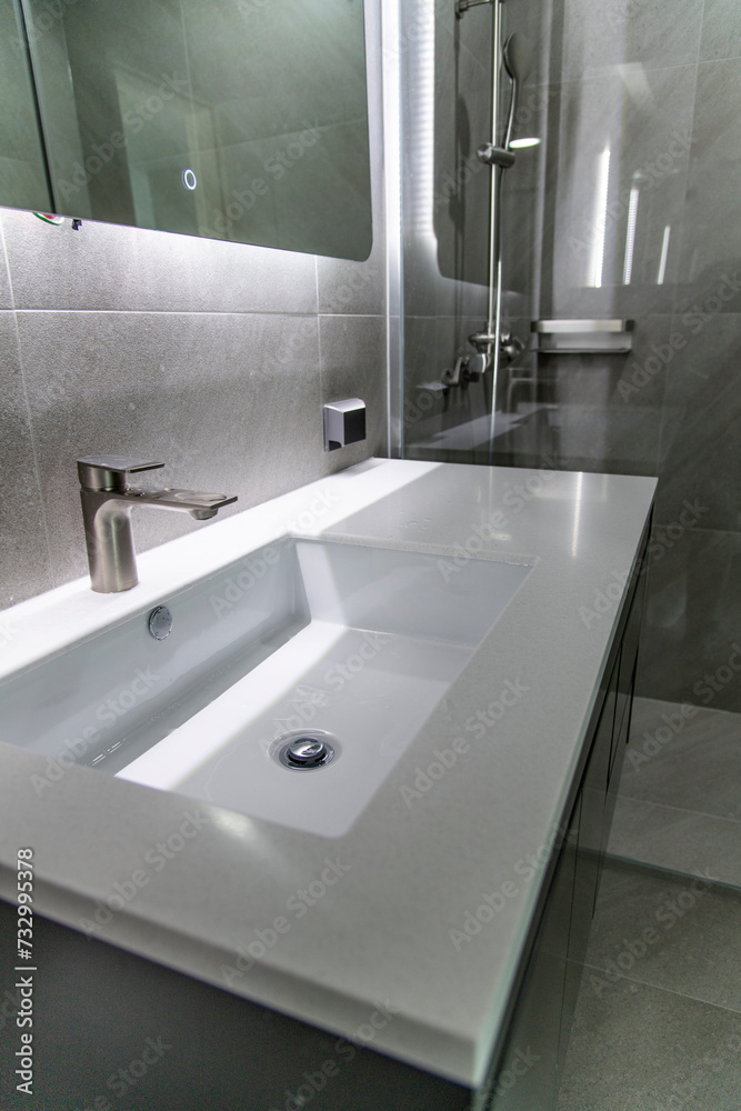 Fototapeta premium View of the renovated bathroom in the apartment