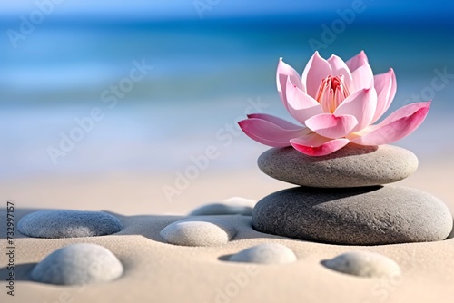 a flower on top of a stack of rocks