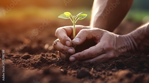 Male hands touching soil on the field. Expert hand of farmer checking soil health before growth a seed of vegetable or plant seedling. Business or ecology concept.