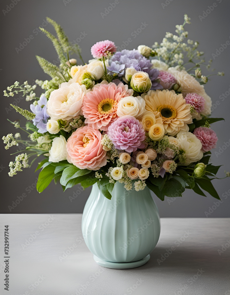 Pastel colours flower arrangement. Beautiful floral digital illustration. CG Artwork Background Pastel colours flower arrangement. Beautiful floral digital illustration. CG Artwork Background