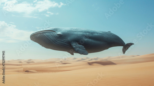 large sperm whale under head. Vintage surreal art. Banner