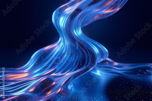 a blue liquid flowing through a dark background
