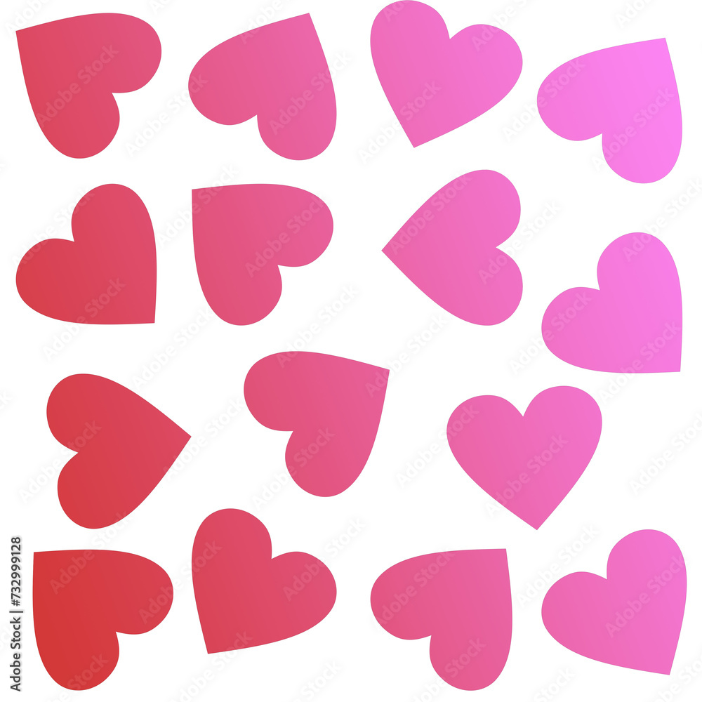 Seamless pattern of hearts. Pink hearts on a white background.