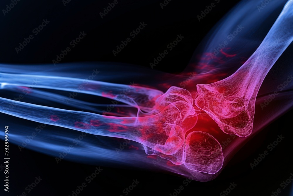 an x-ray of a painful elbow on black background