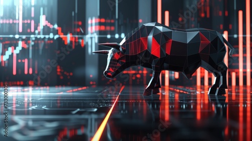 3D Concept Render of a Stock Market Bull Design with Stock Chart in the Background
