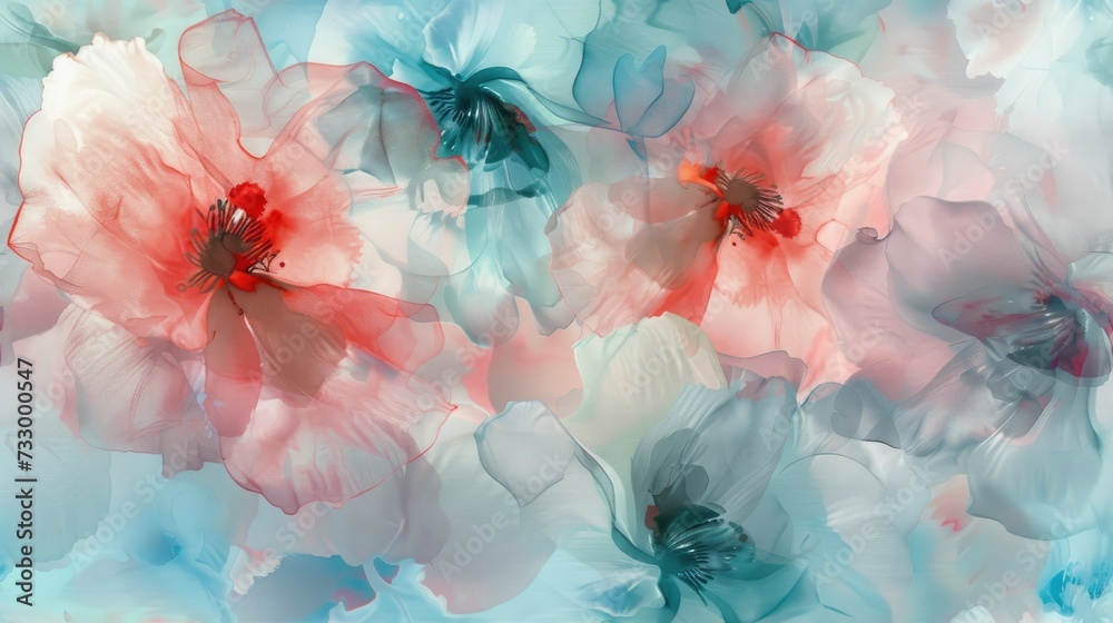 Boho Watercolor Flowers, Muted Tones of Pink, Blue, and Gold with Fine Lines, Minimalistic Design Boho Watercolor Flowers, Muted Tones of Pink, Blue, and Gold with Fine Lines, Minimalistic Design