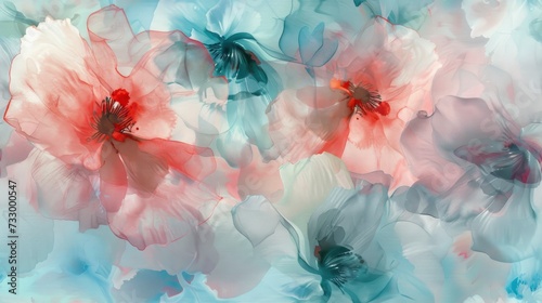 Boho Watercolor Flowers, Muted Tones of Pink, Blue, and Gold with Fine Lines, Minimalistic Design photo