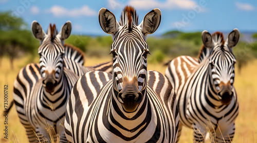 A group of zebras grazing.