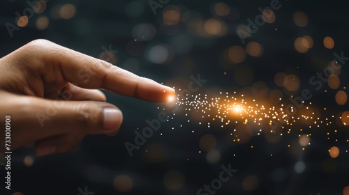 Businessman finger touching digital data on space background