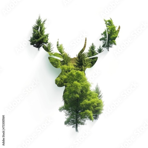 Trees Forming the Shape of a Deer Isolated on White Background