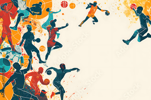 Fototapeta Naklejka Na Ścianę i Meble -  Sports background design with sport players in different activities.