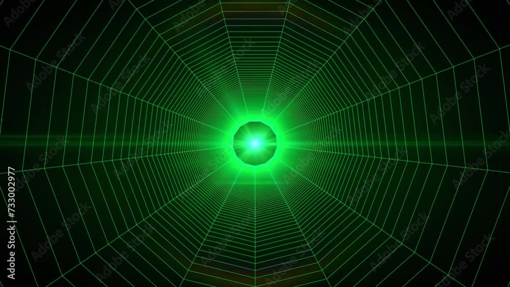 Animation of camara going into digital spider web green effect
