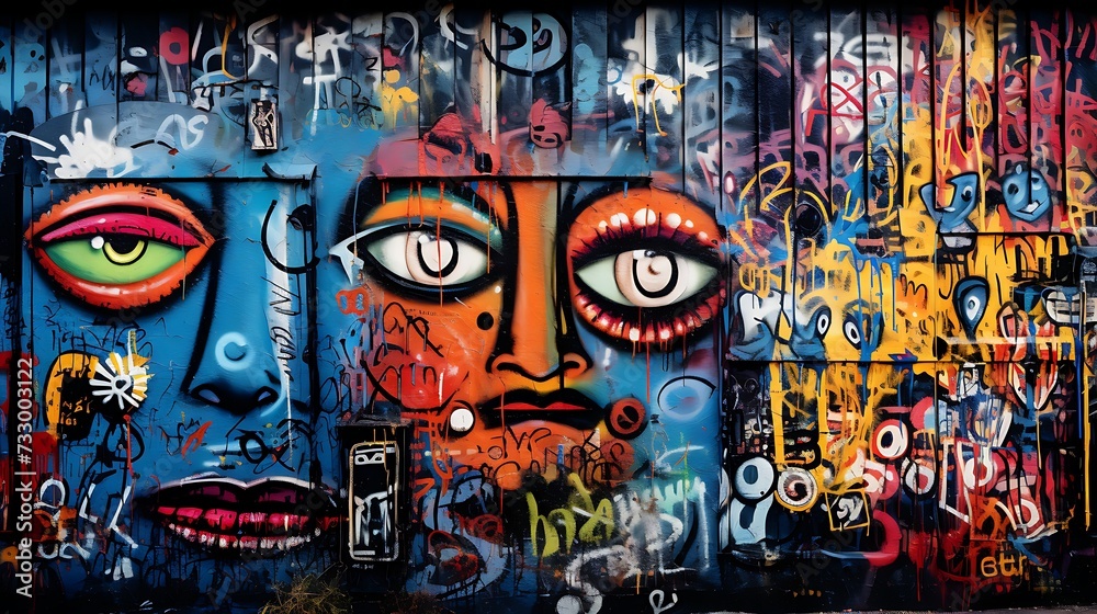 Artistic graffiti-style key holder in an urban, street-art-filled space
