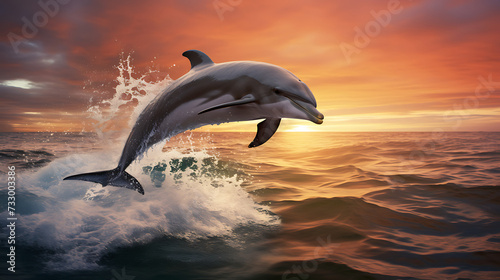 Dolphins leaping out of the ocean.