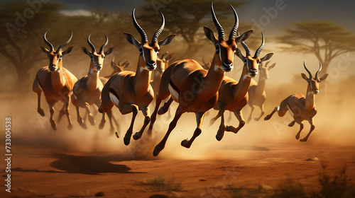 Gazelles sprinting across the savannah.