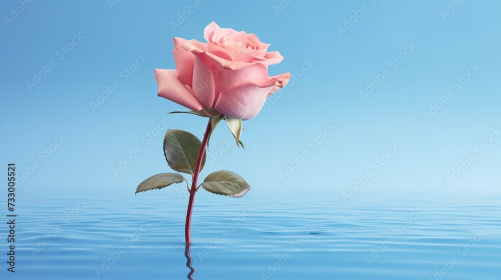 pink rose on blue background, generative ai, pink rose on blue background, generative ai,