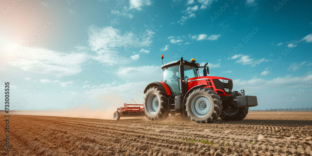 Obraz premium Modern Tractor Sowing Seeds