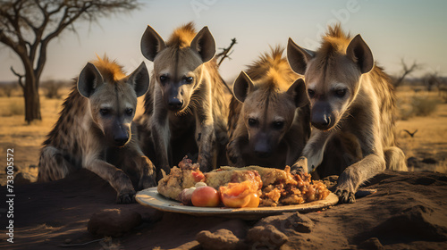 Hyenas scavenging for food.