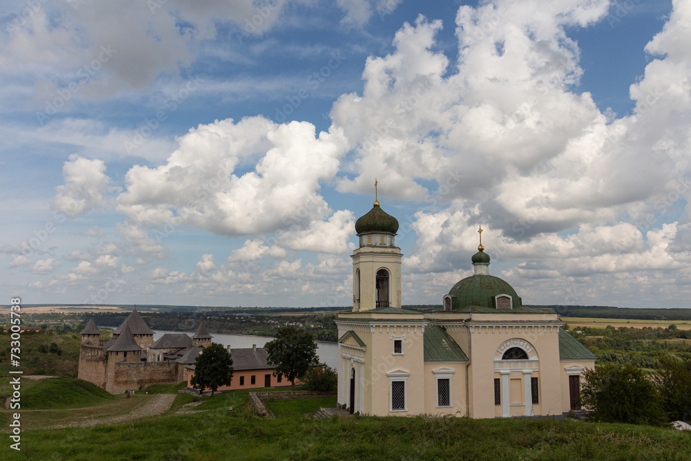 View of the historical Church of Olexander Nevsky in the city of Khotyn. Ukraine