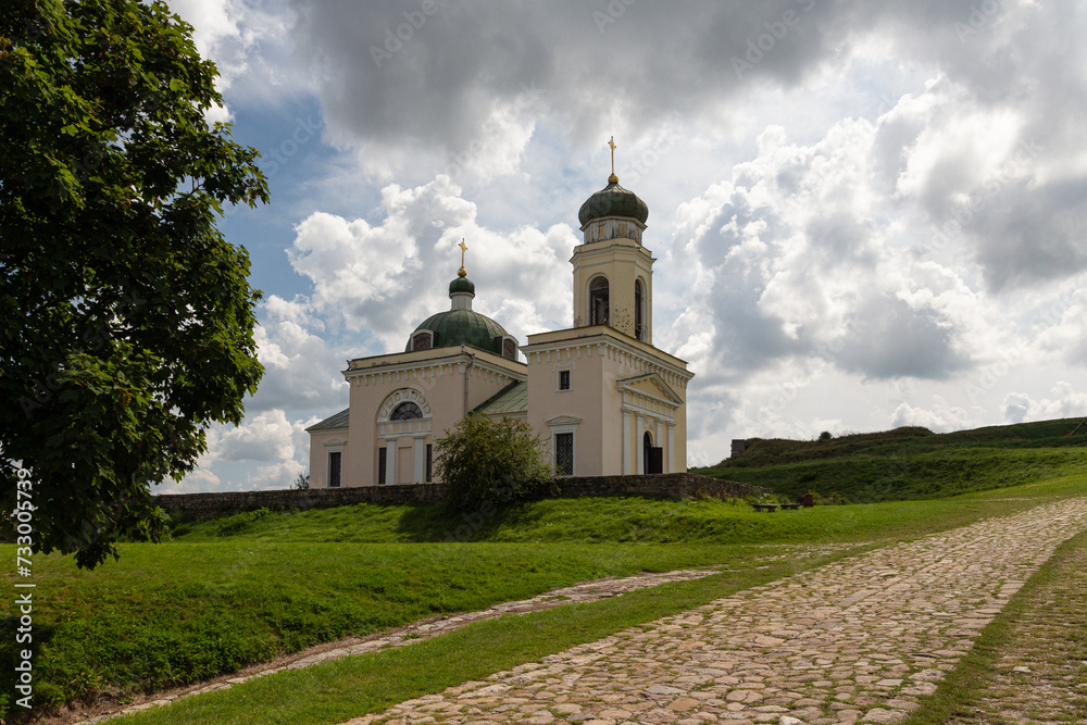 View of the historical Church of Olexander Nevsky in the city of Khotyn. Ukraine