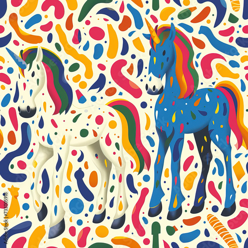 Unicorn fantasy colorful pop art cartoon repeat pattern