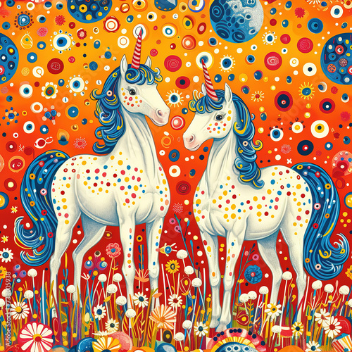 Unicorn fantasy colorful pop art cartoon repeat pattern