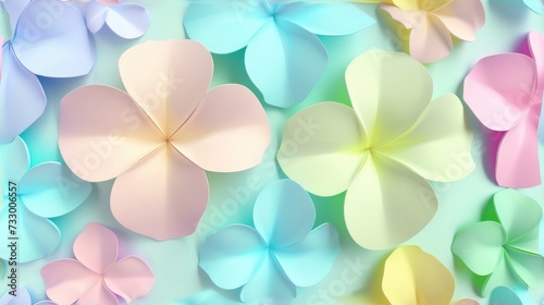 Seamless 3D Pattern with Pastel Flowers in Light Green, Pink, Lemon, and Blue Colors © MdKamrul