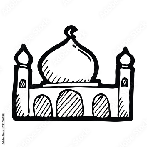 Mosque. Illustration with hand drawn style or doodle