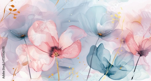 Boho Wildflowers, Light Tones of Pink, Gold, and Blue